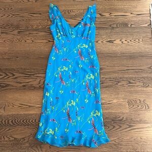 Tahari Blue and Green Floral Midi Dress